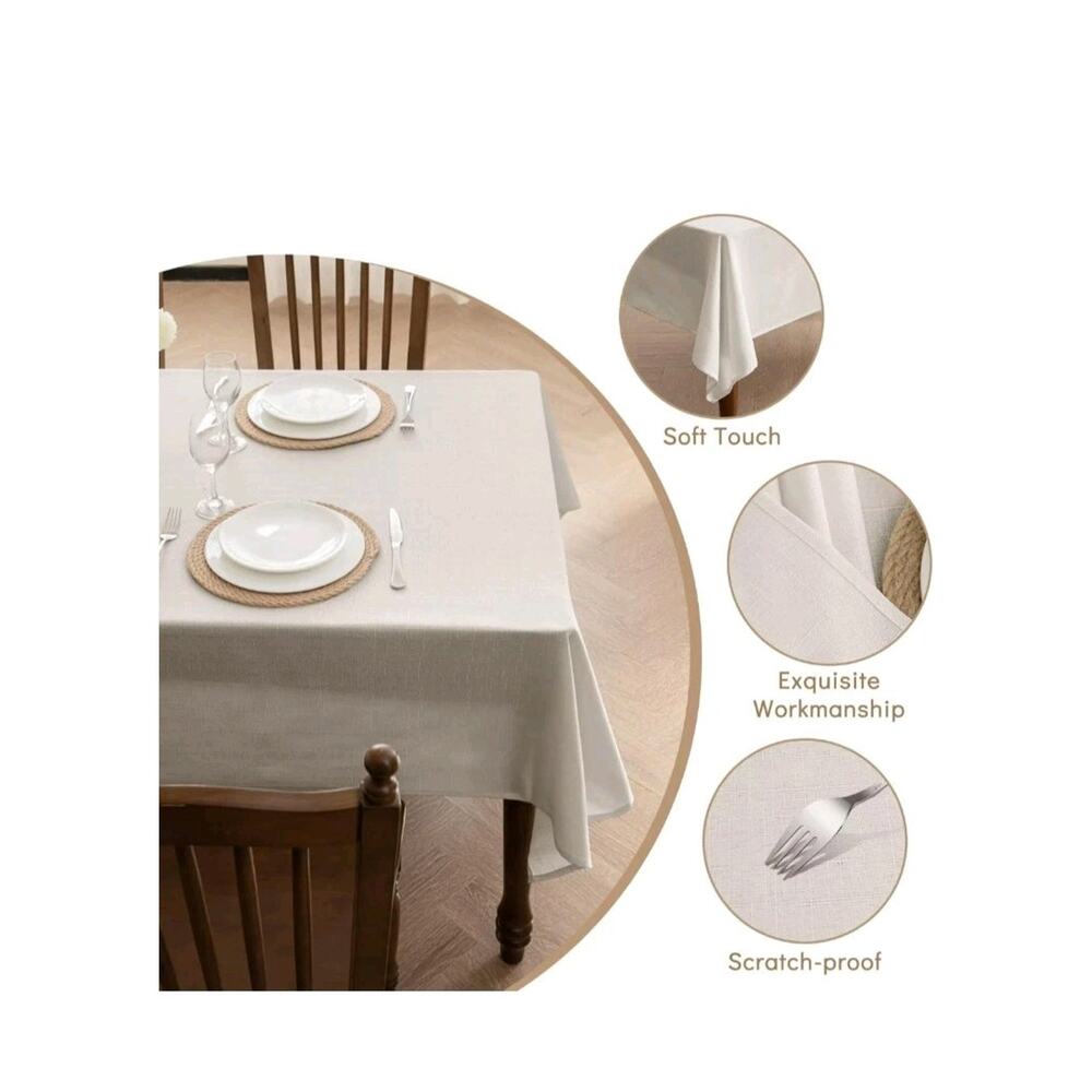 MikiUp 2 Pack Faux Linen Tablecloth Ivory Slubby Textured Weave 60x60 - Picture 6 of 7